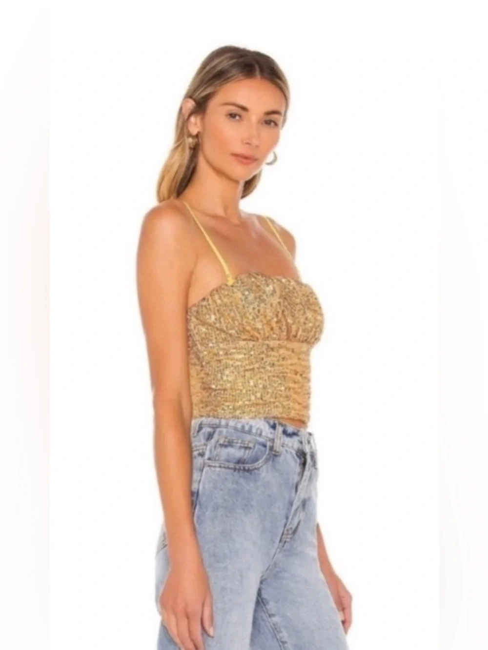Free People Gold Smocked Cami with Yellow Straps